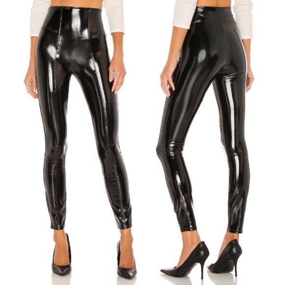 SPANX Pants - SPANX Faux Patent Leather Leggings Classic Black High Shine Sexy Sz Medium Tall
